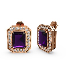 Ametist ve swarovski 925 ayar rose altın kaplama gümüş küpe