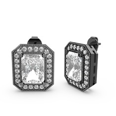 Esinti Dikdörtgen Küpe - Swarovski ve pırlanta 925 ayar siyah rodyum kaplama gümüş küpe (0.506 karat) #123kp6p