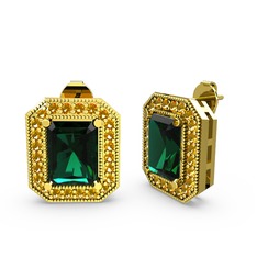 Esinti Dikdörtgen Küpe - Yeşil kuvars ve sitrin 925 ayar altın kaplama gümüş küpe #12dmv1l