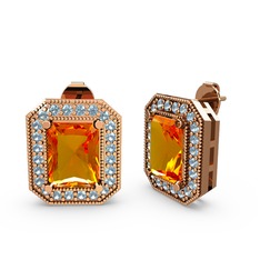 Esinti Dikdörtgen Küpe - Sitrin ve akuamarin 14 ayar rose altın küpe #12s0q3k