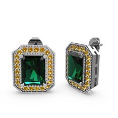 Esinti Dikdörtgen Küpe - Yeşil kuvars ve sitrin 8 ayar beyaz altın küpe #136r44w