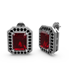 Esinti Dikdörtgen Küpe - Garnet ve siyah zirkon 18 ayar beyaz altın küpe #13xa0zv