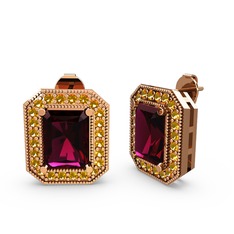 Esinti Dikdörtgen Küpe - Rodolit garnet ve sitrin 14 ayar rose altın küpe #13xudxj