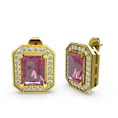 Esinti Dikdörtgen Küpe - Pembe kuvars ve swarovski 8 ayar altın küpe #14e8n6k