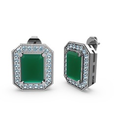 Esinti Dikdörtgen Küpe - Kök zümrüt ve akuamarin 925 ayar gümüş küpe #15040av