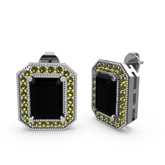 Siyah zirkon ve peridot 925 ayar gümüş küpe