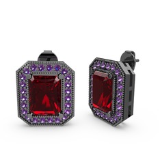Garnet ve ametist 925 ayar siyah rodyum kaplama gümüş küpe