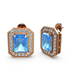 Esinti Dikdörtgen Küpe - Akuamarin 18 ayar rose altın küpe #15mebfi