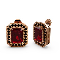 Garnet ve siyah zirkon 14 ayar rose altın küpe