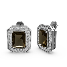 Esinti Dikdörtgen Küpe - Dumanlı kuvars ve swarovski 18 ayar beyaz altın küpe #16tli97