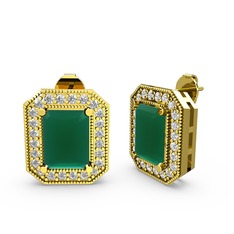 Kök zümrüt ve swarovski 8 ayar altın küpe