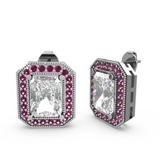 Esinti Dikdörtgen Küpe - Swarovski ve rodolit garnet 8 ayar beyaz altın küpe #17skds1