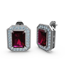 Esinti Dikdörtgen Küpe - Rodolit garnet ve akuamarin 18 ayar beyaz altın küpe #182tylw