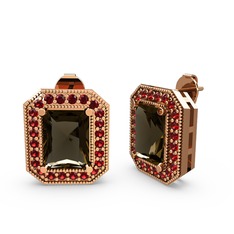 Esinti Dikdörtgen Küpe - Dumanlı kuvars ve garnet 14 ayar rose altın küpe #18pvfqs