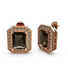 Esinti Dikdörtgen Küpe - Dumanlı kuvars 8 ayar rose altın küpe #19qb1r5