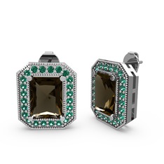 Esinti Dikdörtgen Küpe - Dumanlı kuvars ve yeşil kuvars 14 ayar beyaz altın küpe #19xa0va