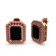 Esinti Dikdörtgen Küpe - Siyah zirkon ve rodolit garnet 8 ayar rose altın küpe #1a0rz9g