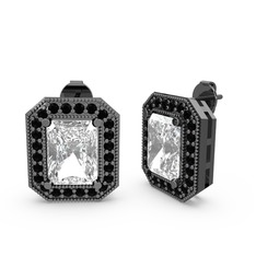 Esinti Dikdörtgen Küpe - Beyaz zirkon ve siyah zirkon 925 ayar siyah rodyum kaplama gümüş küpe #1a1g1us