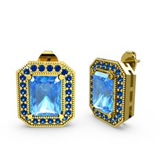 Esinti Dikdörtgen Küpe - Akuamarin ve lab safir 18 ayar altın küpe #1abtq4s