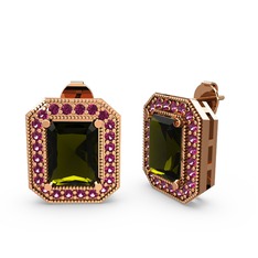 Peridot ve rodolit garnet 925 ayar rose altın kaplama gümüş küpe
