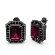 Rodolit garnet ve siyah zirkon 925 ayar siyah rodyum kaplama gümüş küpe