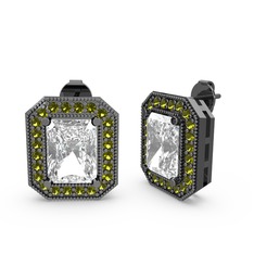 Swarovski ve peridot 925 ayar siyah rodyum kaplama gümüş küpe