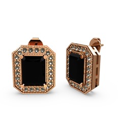 Esinti Dikdörtgen Küpe - Siyah zirkon ve dumanlı kuvars 8 ayar rose altın küpe #1c4ozyy