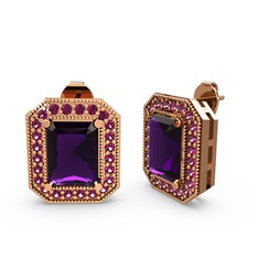 Esinti Dikdörtgen Küpe - Ametist ve rodolit garnet 14 ayar rose altın küpe #1ceqa4k