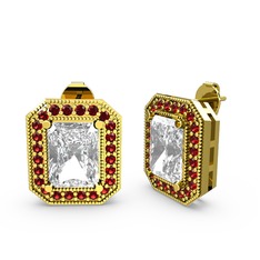 Beyaz zirkon ve garnet 18 ayar altın küpe