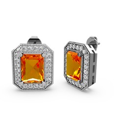 Esinti Dikdörtgen Küpe - Sitrin ve pırlanta 925 ayar gümüş küpe (0.506 karat) #1d3hjbt