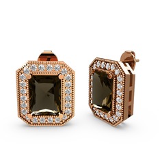 Dumanlı kuvars ve beyaz zirkon 18 ayar rose altın küpe