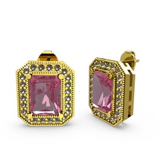 Esinti Dikdörtgen Küpe - Pembe kuvars ve dumanlı kuvars 14 ayar altın küpe #1d7wrny