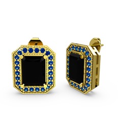 Esinti Dikdörtgen Küpe - Siyah zirkon ve lab safir 14 ayar altın küpe #1dqa9xg