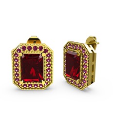Esinti Dikdörtgen Küpe - Garnet ve rodolit garnet 14 ayar altın küpe #1epf44f