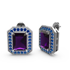 Esinti Dikdörtgen Küpe - Ametist ve lab safir 14 ayar beyaz altın küpe #1f83hac