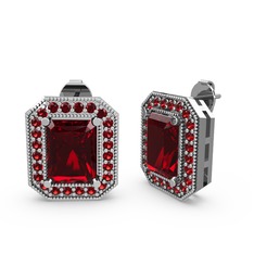 Garnet 14 ayar beyaz altın küpe