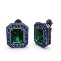 Esinti Dikdörtgen Küpe - Yeşil kuvars ve lab safir 925 ayar siyah rodyum kaplama gümüş küpe #1g8ktx7