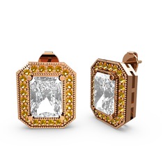 Esinti Dikdörtgen Küpe - Swarovski ve sitrin 8 ayar rose altın küpe #1ghe7wz