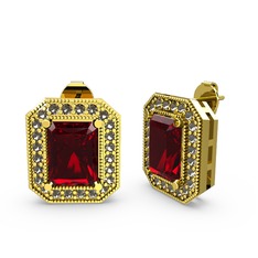 Esinti Dikdörtgen Küpe - Garnet ve dumanlı kuvars 14 ayar altın küpe #1gqpo75