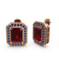 Esinti Dikdörtgen Küpe - Garnet ve lab safir 18 ayar rose altın küpe #1grp0sn