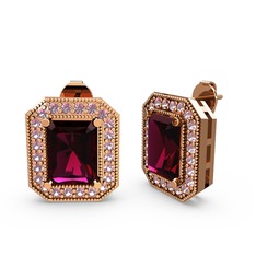 Rodolit garnet ve pembe kuvars 8 ayar rose altın küpe