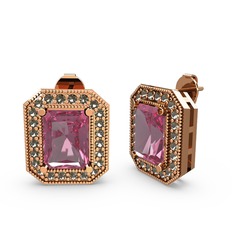 Pembe kuvars ve dumanlı kuvars 925 ayar rose altın kaplama gümüş küpe