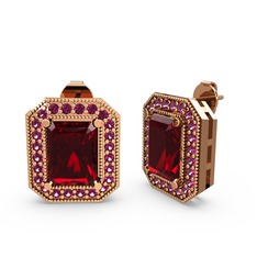 Esinti Dikdörtgen Küpe - Garnet ve rodolit garnet 8 ayar rose altın küpe #1hr12q1