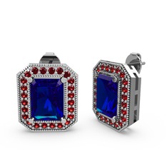 Esinti Dikdörtgen Küpe - Lab safir ve garnet 8 ayar beyaz altın küpe #1hw6l6o