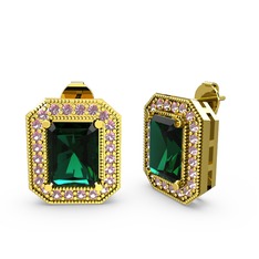 Esinti Dikdörtgen Küpe - Yeşil kuvars ve pembe kuvars 14 ayar altın küpe #1i4zwpf