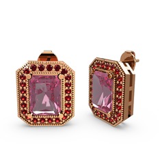 Esinti Dikdörtgen Küpe - Pembe kuvars ve garnet 14 ayar rose altın küpe #1i9scb1