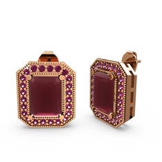 Esinti Dikdörtgen Küpe - Kök yakut ve rodolit garnet 8 ayar rose altın küpe #1idz2o7