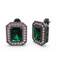 Esinti Dikdörtgen Küpe - Yeşil kuvars ve pembe kuvars 925 ayar siyah rodyum kaplama gümüş küpe #1iiaix6