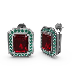 Garnet ve yeşil kuvars 8 ayar beyaz altın küpe