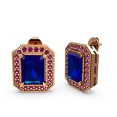 Esinti Dikdörtgen Küpe - Lab safir ve rodolit garnet 8 ayar rose altın küpe #1j6aue8